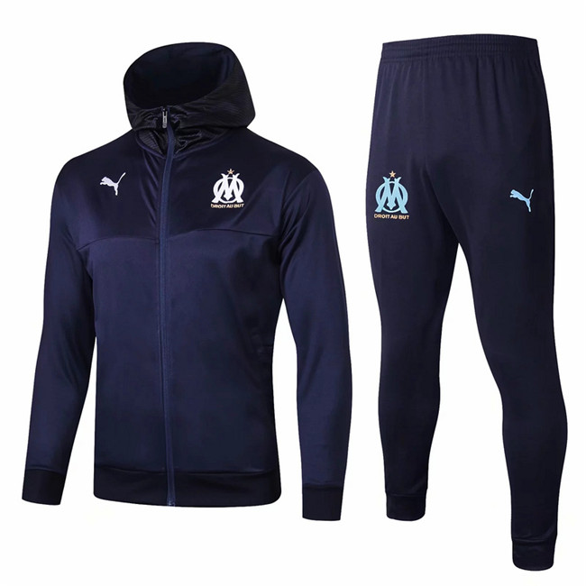 M128 Ensemble foot Marseille Veste Survetement Bleu Marine à Capuche 2019 2020