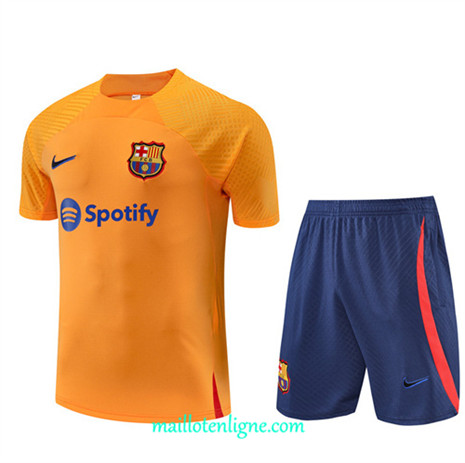 Thai Maillot Ensemble Barcelone + Short Training Orange/Bleu 2022/2023 E1122