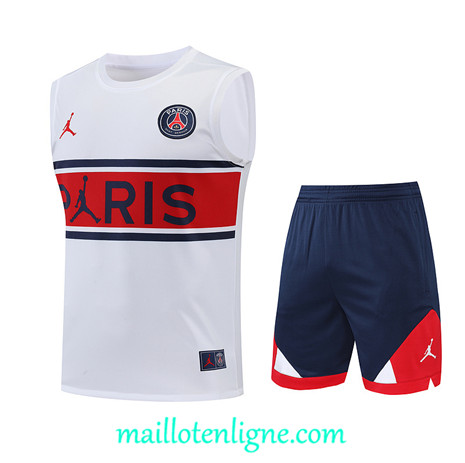 Thai Maillot Ensemble Paris PSG Debardeur Training Blanc/Bleu Marine/Rouge 2022/2023 E1160