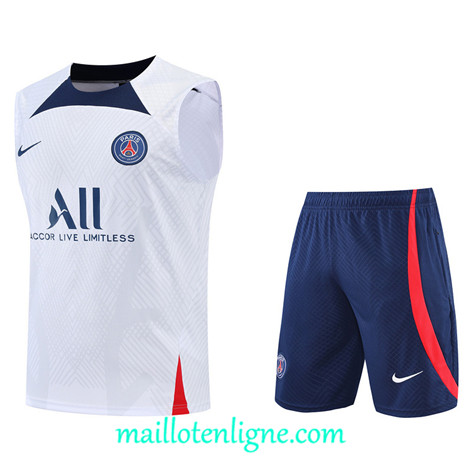 Thai Maillot Ensemble Paris PSG Debardeur Training Blanc/Bleu 2022/2023 E1167