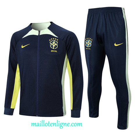 Thai Maillot Ensemble Brésil Veste Survetement Bleu 2023 2024 maillotenligne 0439