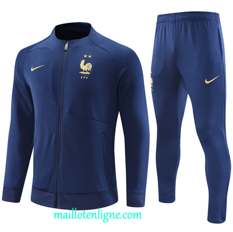 Thai Maillot Ensemble France Enfant Veste Survetement Bleu 2022 2023 maillotenligne 0587