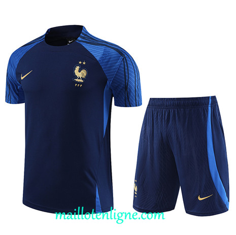 Thai Maillot Ensemble France + Short Training Bleu 2023 2024 maillotenligne 0712
