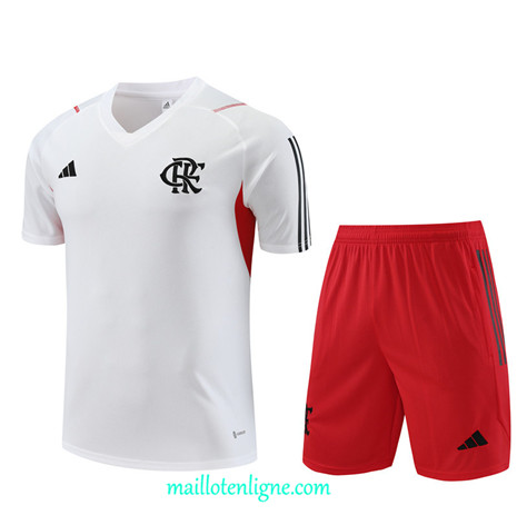 Thai Maillot Ensemble Flamengo Enfant + Short Training 2023 2024 Blanc ML0991