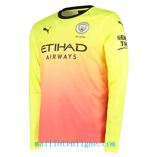 Maillot du Manchester City Third Jaune Rose Manche Longue 2019 2