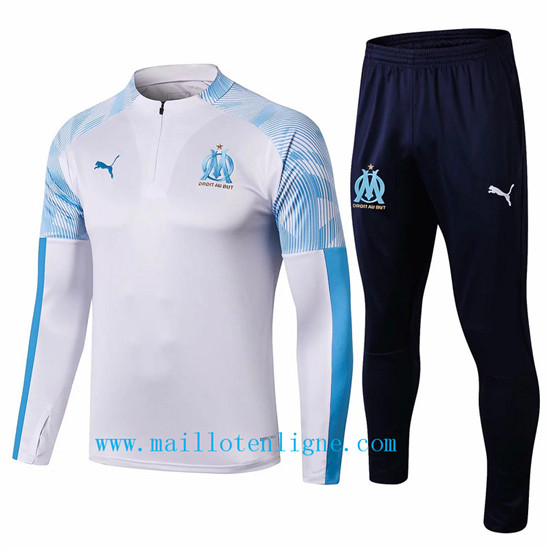 Maillotenligne Survetement Marseille Blanc/Bleu 2019/2020 Col Ro