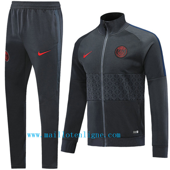 Maillotenligne Veste Survetement PSG Noir/Gris 2019/2020 Col Hau