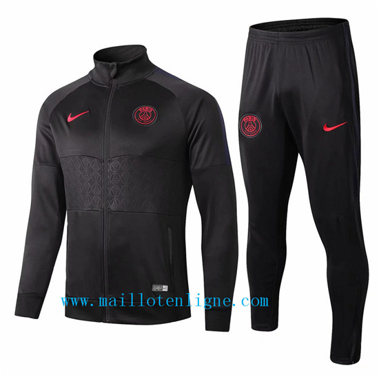 Maillotenligne Veste Survetement PSG Noir 2019/2020 Col Haut