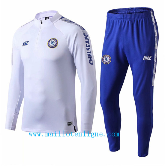 Maillotenligne Survetement Chelsea Blanc Bleu 2019/2020 Col Rond