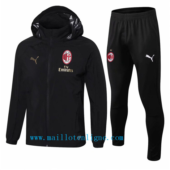 Maillotenligne Coupe vent AC Milan Noir 2018/2019 a Capuche