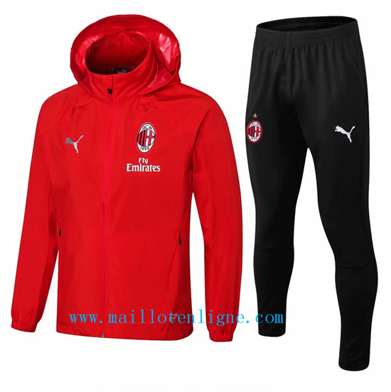 Maillotenligne Coupe vent AC Milan Rouge 2018/2019 a Capuche