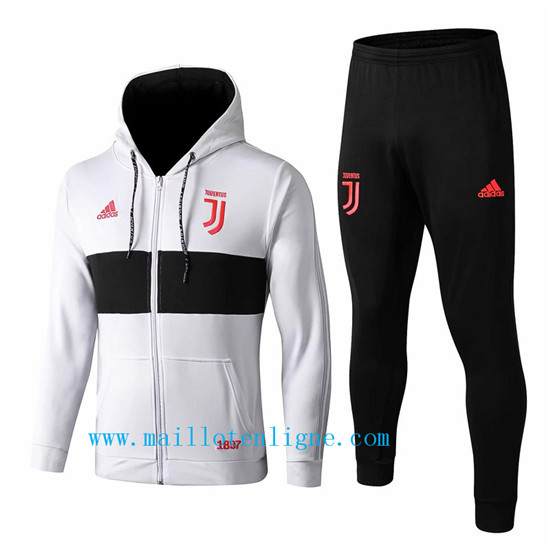 Maillotenligne Veste Survetement Juventus Blanc/Noir 2019/2020 a