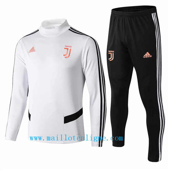 Maillotenligne Survetement Juventus Blanc/Noir 2019/2020 Col Ron