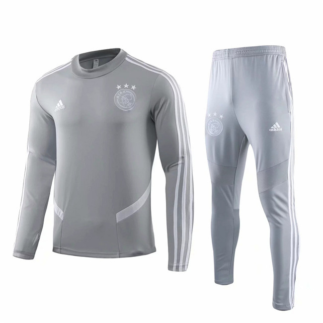 M105 Ensemble foot AFC Ajax Survetement Gris 2019 2020 Col Rond