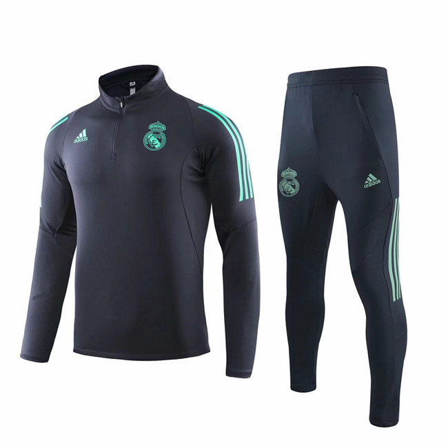 M120 Ensemble foot Real Madrid Survetement Noir 2019 2020 Col Haut sweat zippé