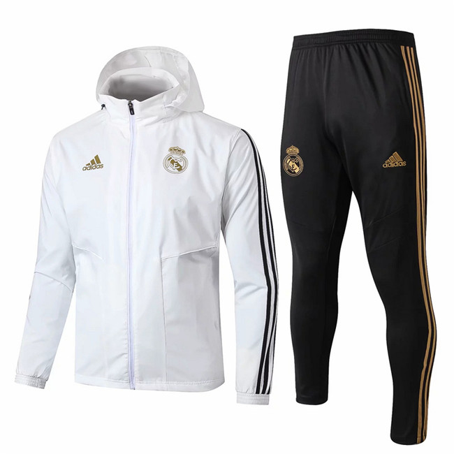 M125 Ensemble foot Real Madrid Coupe vent Blanc/Noir à Capuche 2019 2020