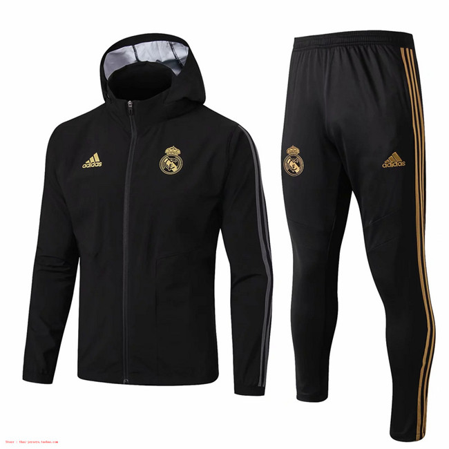 M126 Ensemble foot Real Madrid Coupe vent Noir à Capuche 2019 2020