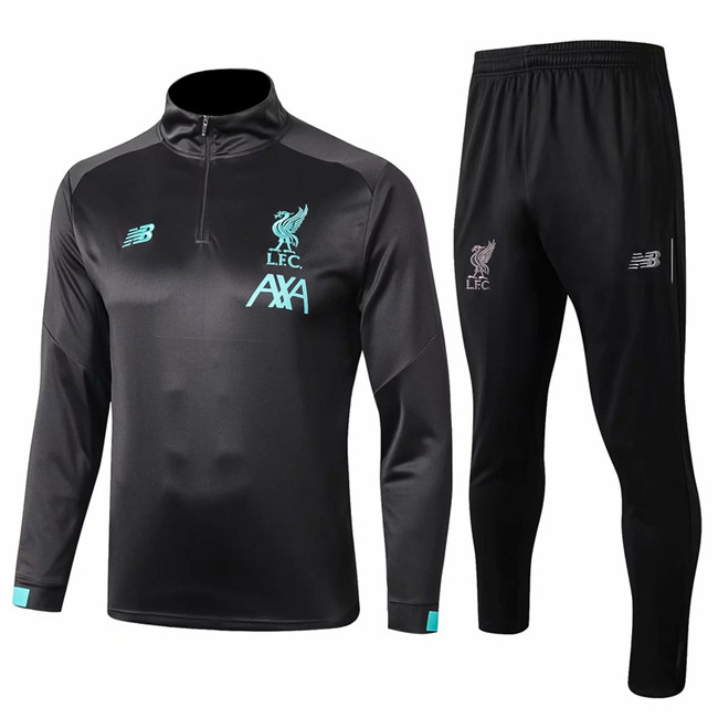 M133 Ensemble foot Liverpool Survetement Noir 2019 2020 Col Haut sweat zippé