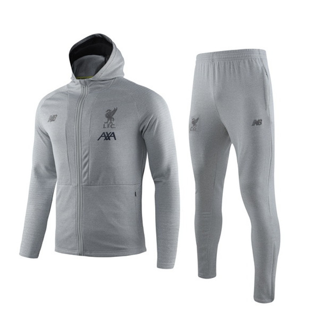 M135 Ensemble foot Liverpool Veste Survetement Gris à Capuche 2019 2020