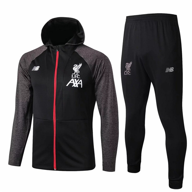 M136 Ensemble foot Liverpool Veste Survetement Noir à Capuche 2019 2020