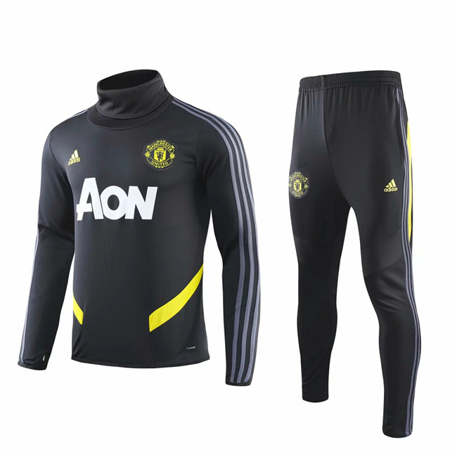 M137 Ensemble foot Manchester United Survetement Noir 2019 2020 Col Haut