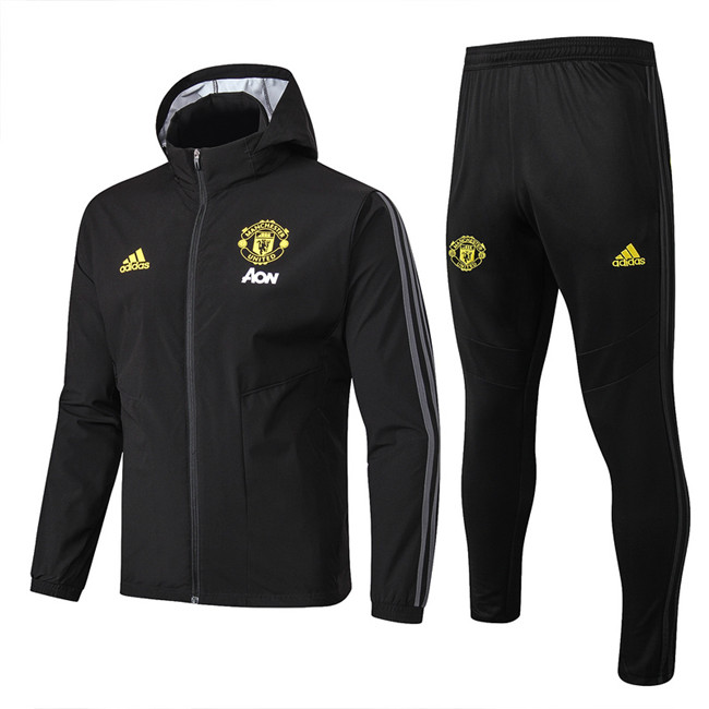 M141 Ensemble foot Manchester United Coupe vent Noir à Capuche 2019 2020