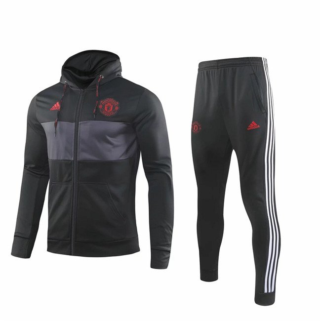 M144 Ensemble foot Manchester United Veste Survetement Noir à Capuche 2019 2020/01