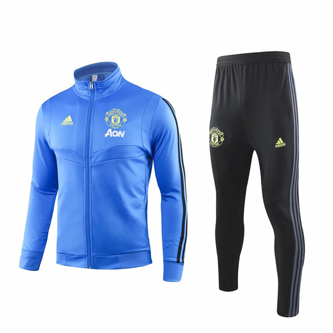 M145 Ensemble foot Manchester United Veste Survetement Bleu/Noir 2019 2020