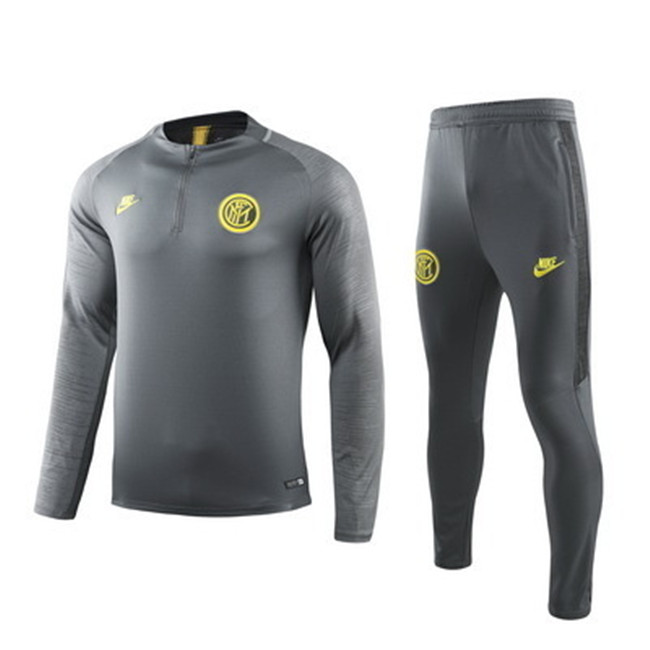 M146 Ensemble foot Inter Milan Survetement Gris 2019 2020 Col Rond sweat zippé