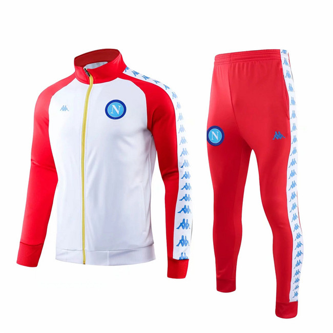 M148 Ensemble foot Naples Veste Survetement Blanc/Rouge 2019 2020