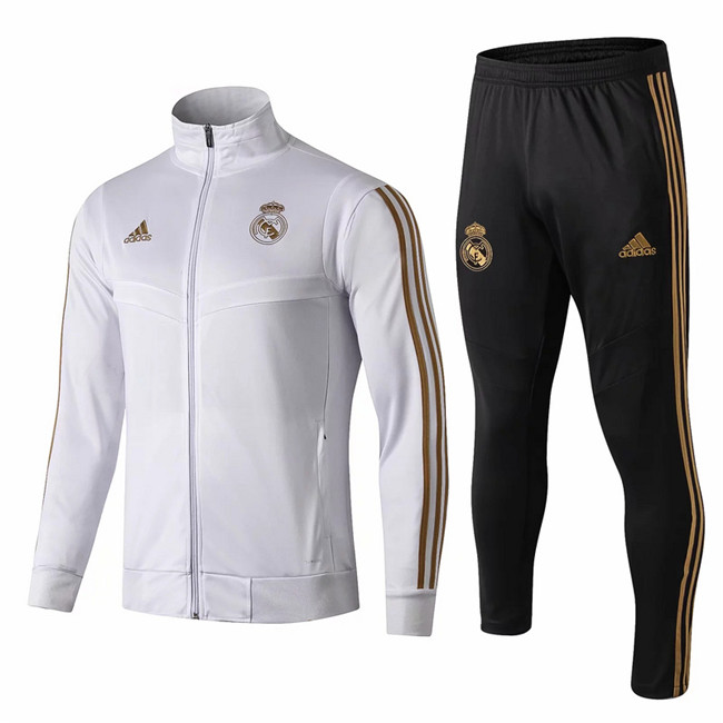 M152 Ensemble foot Real Madrid Enfant Veste Survetement Blanc/Noir 2019 2020