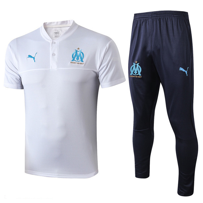 M171 Maillot du Marseille Entrainement Blanc/Bleu Marine 2019 2020 Col V