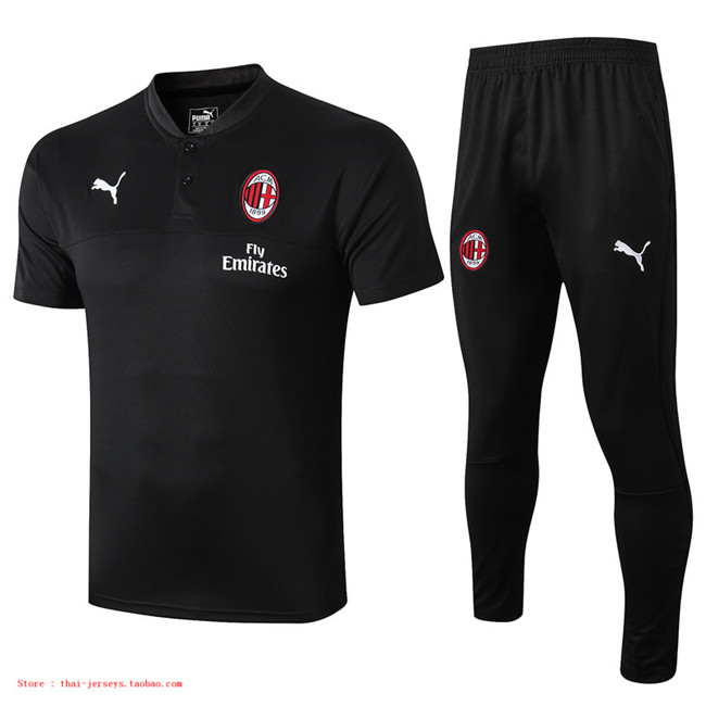 M197 Maillot du AC Milan Entrainement Noir Col Rond 2019 2020