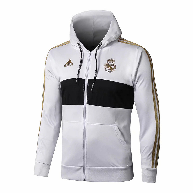 M252 Vestes foot Real Madrid Blanc/Noir 2019 2020 a Capuche