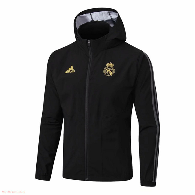 M265 Vestes foot Real Madrid Coupe vent Noir à Capuche 2019 2020