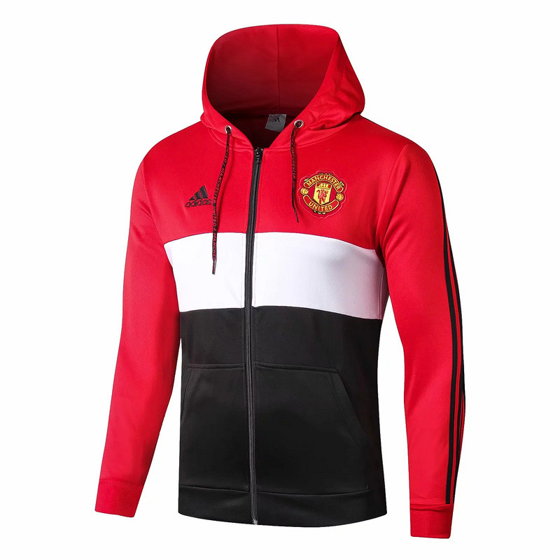 M313 Vestes foot Manchester United Rouge/Blanc/Noir 2019 2020 a Capuche