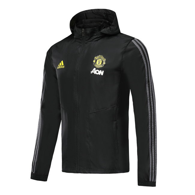 M315 Vestes foot Manchester United Coupe vent Noir 2019 2020 à Capuche