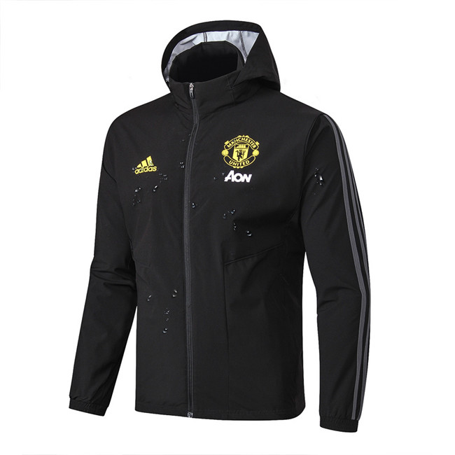 M321 Vestes foot Manchester United Coupe vent Noir à Capuche 2019 2020