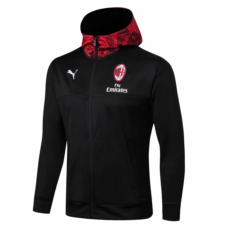 M323 Vestes foot AC Milan Noir 2019 2020 Rouge XXL à Capuche