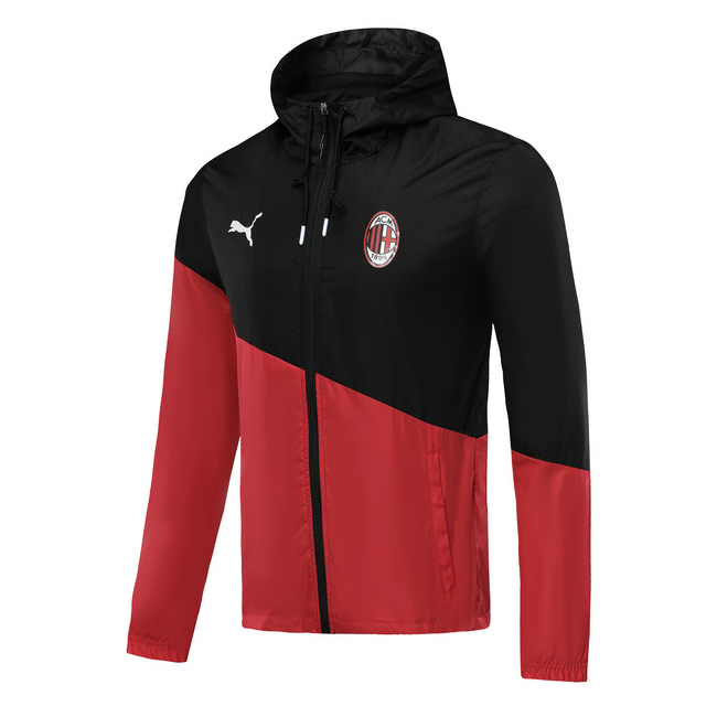 M325 Vestes foot AC Milan Coupe vent Noir/Rouge 2019 2020 à Capuche