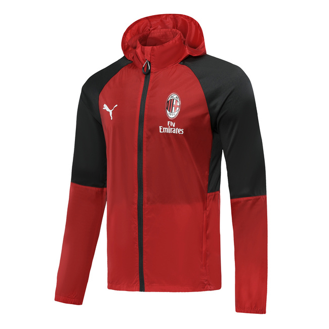 M327 Vestes foot AC Milan Coupe vent Rouge 2019 2020 à Capuche