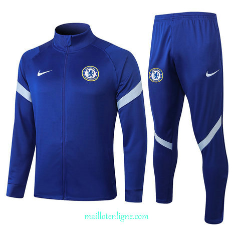 Thai Ensemble foot Chelsea Veste Survetement Bleu Col Haut 2020 2021