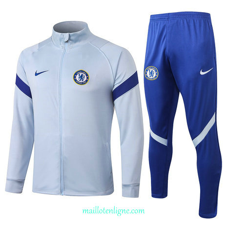 Thai Ensemble foot Chelsea Veste Survetement Col Haut Gris clair 2020 2021