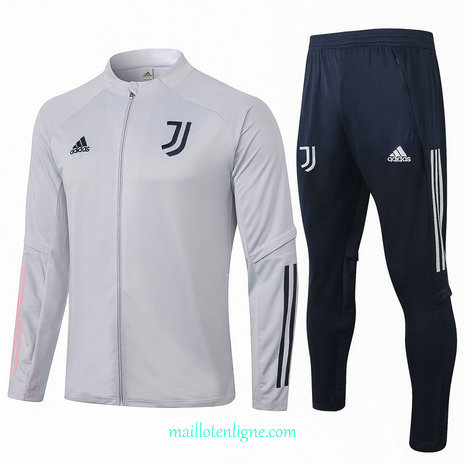 Thai Ensemble foot Juventus Enfant Veste Survetement Gris clair 2020 2021