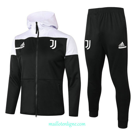 Thai Ensemble foot Juventus Enfant Veste Survetement a Capuche Noir/Blanc 2020 2021