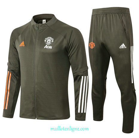 Thai Ensemble foot Manchester United Enfant Veste Survetement armée verte 2020 2021