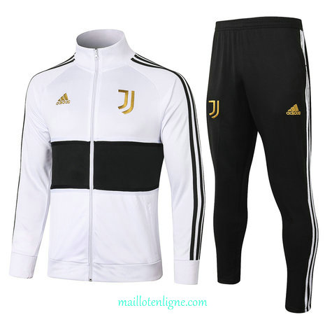 Thai Ensemble foot Juventus Veste Survetement Blanc/Noir Or Badge Col Haut 2020 2021