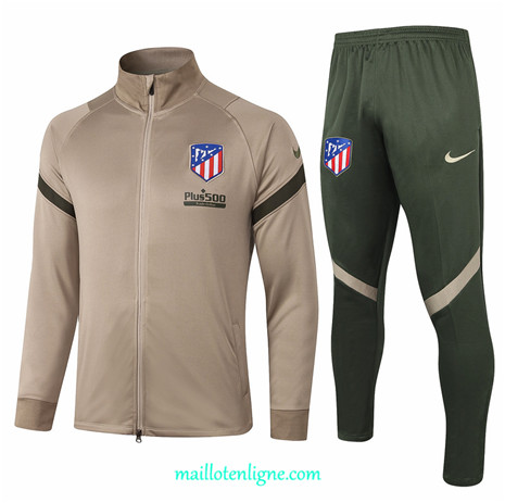 Thai Ensemble foot Atletico Madrid Veste Survetement Kaki 2020 2021