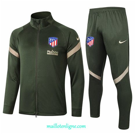 Thai Ensemble foot Atletico Madrid Veste Survetement Armee Verte 2020 2021