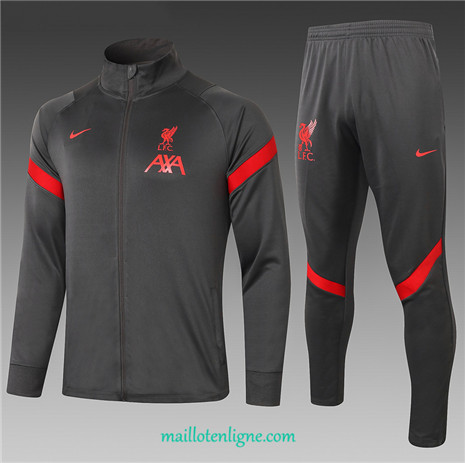 Thai Ensemble foot Liverpool Enfant Veste Survetement Gris Foncé 2020 2021